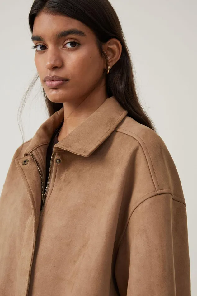 Women Jackets Cotton On Faux Suede Bomber Jacket Tan