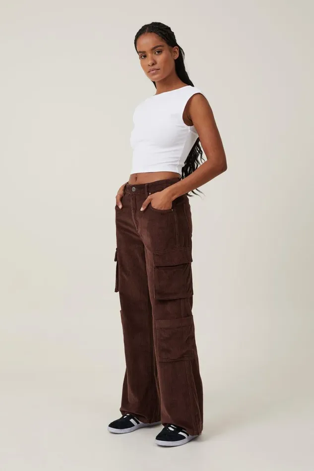 Women Jeans Cotton On Cord Cargo Wide Leg Jean Dark Oak