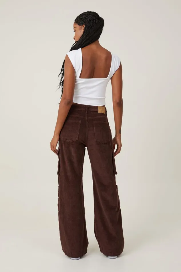 Women Jeans Cotton On Cord Cargo Wide Leg Jean Dark Oak