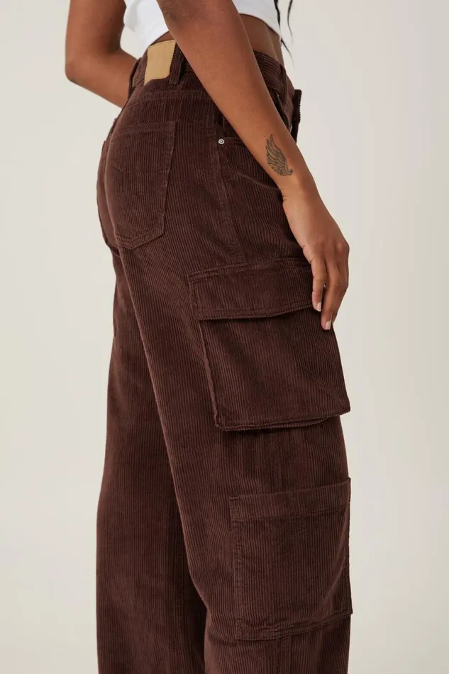 Women Jeans Cotton On Cord Cargo Wide Leg Jean Dark Oak