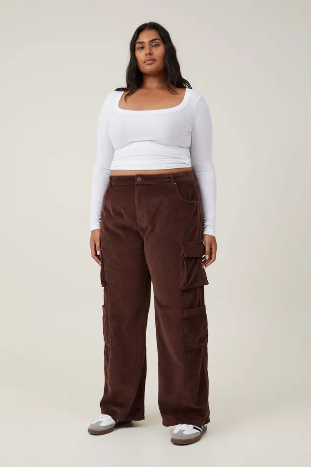 Women Jeans Cotton On Cord Cargo Wide Leg Jean Dark Oak