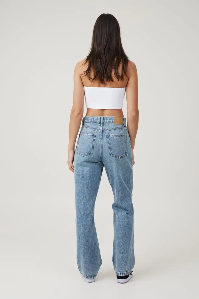 Women Jeans Cotton On Loose Straight Jean Lake Blue Rip