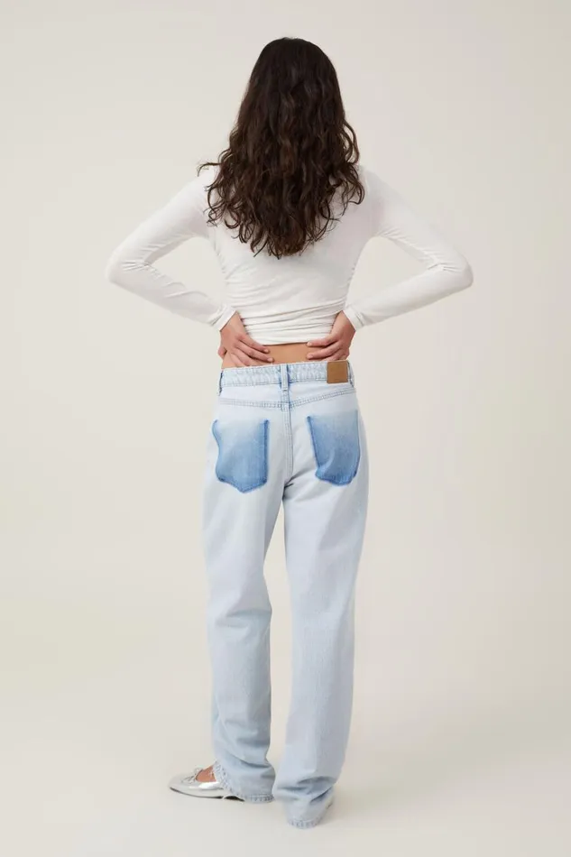 Women Jeans Cotton On Original Straight Jean Crystal Bluewash Pocket