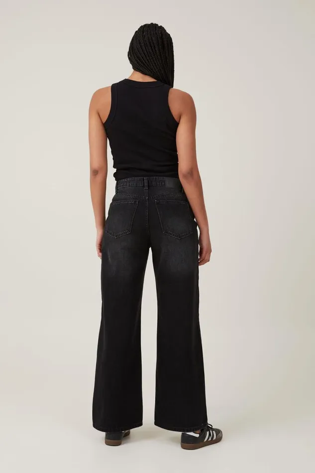 Women Jeans Cotton On Relaxed Wide Leg Jean Black Pepper