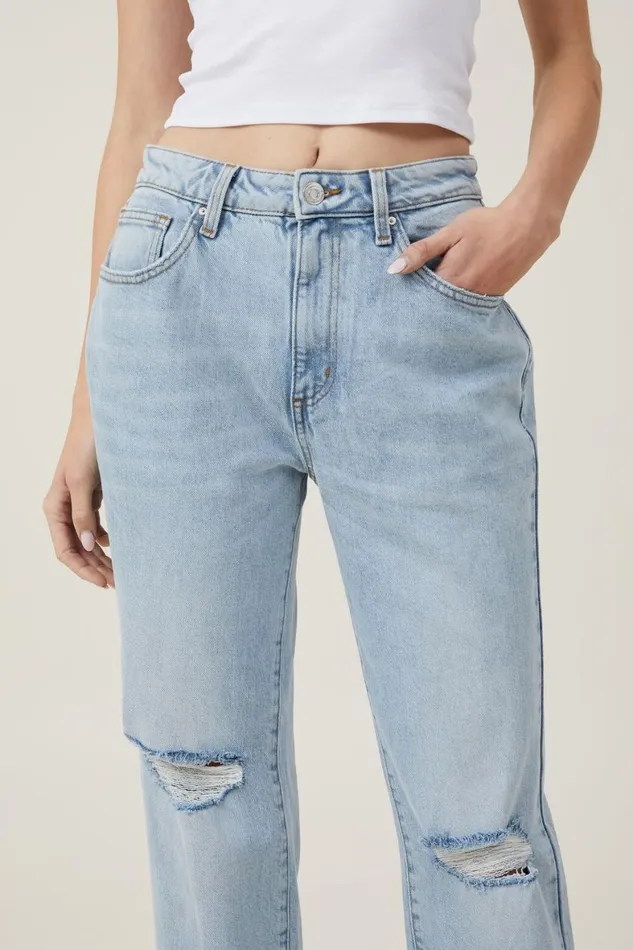 Women Jeans Cotton On Slim Straight Jean Bondi Blue Rip