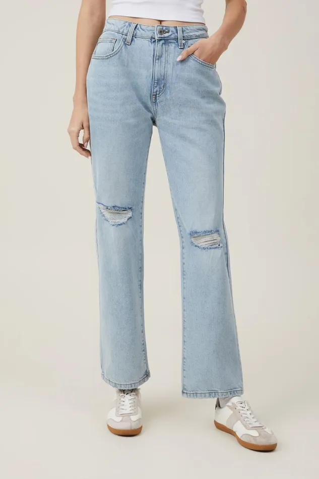 Women Jeans Cotton On Slim Straight Jean Bondi Blue Rip