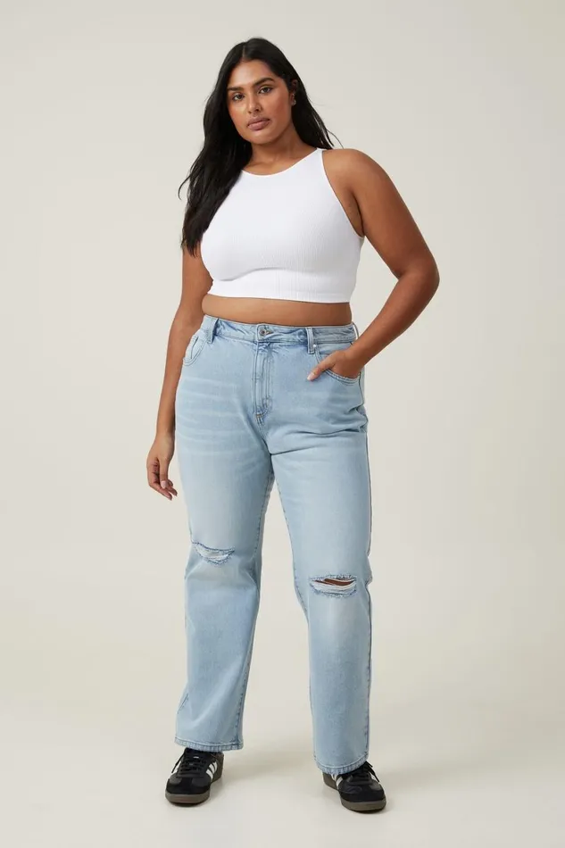 Women Jeans Cotton On Slim Straight Jean Bondi Blue Rip