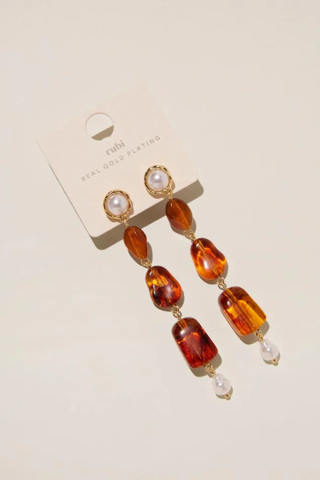 Women Jewelry Cotton On Mid Charm Earring Gold Plated Amber Bead Drop
