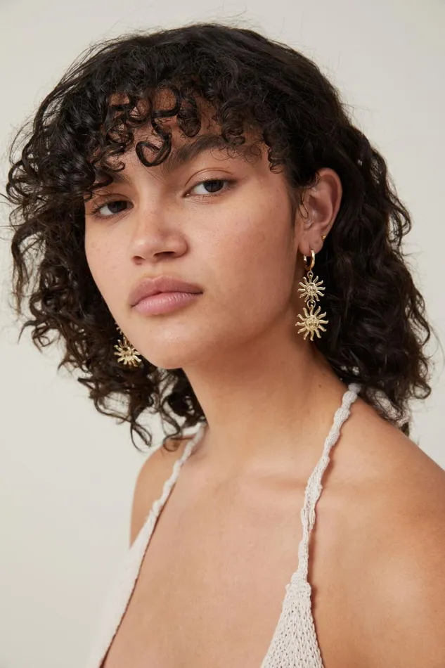 Women Jewelry Cotton On Mid Charm Earring Gold Plated Double Sun
