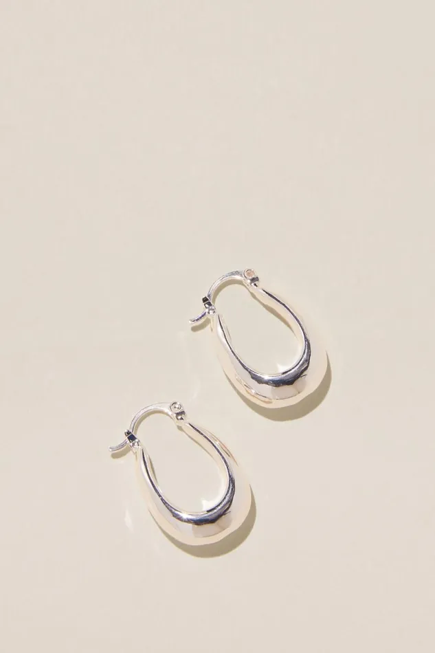 Women Jewelry Cotton On Mid Hoop Earring Silver Plated Molten Hoop