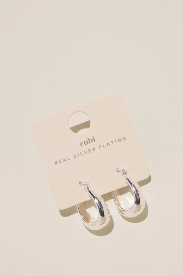 Women Jewelry Cotton On Mid Hoop Earring Silver Plated Molten Hoop
