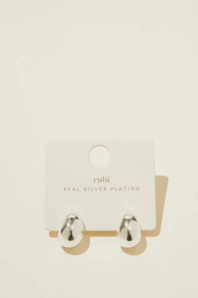 Women Jewelry Cotton On Small Charm Earring Silver Plated Tear Drop Stud
