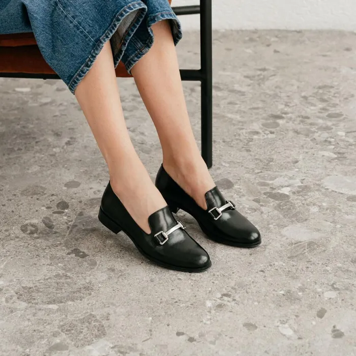 Women Loafers Jonak Black Leather Moccasins