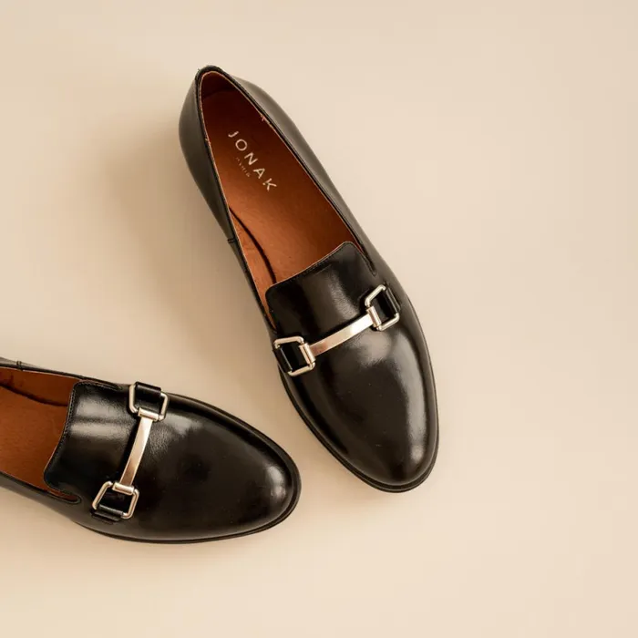 Women Loafers Jonak Black Leather Moccasins