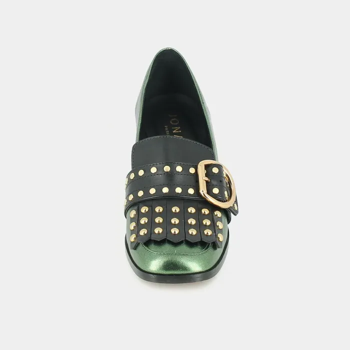 Women Loafers Jonak Heeled Moccasins In Green Metallic Leather