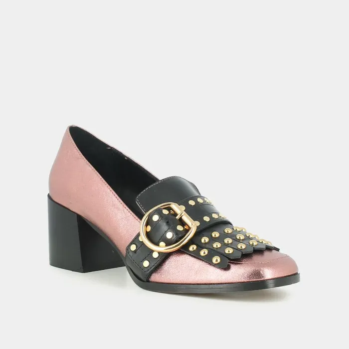 Women Loafers Jonak Heeled Moccasins In Pink Metallic Leather