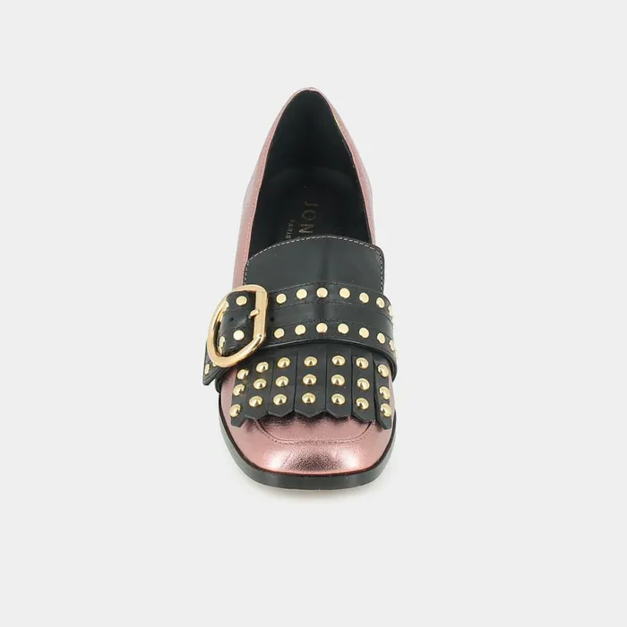 Women Loafers Jonak Heeled Moccasins In Pink Metallic Leather