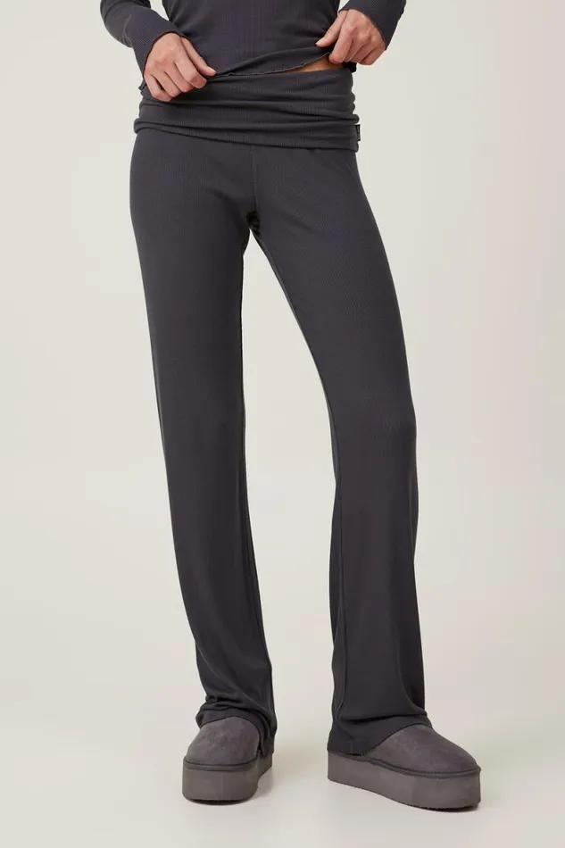 Women Loungewear Cotton On Sleep Recovery Roll Waist Pant Black Rib