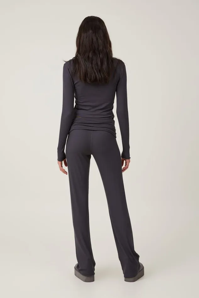 Women Loungewear Cotton On Sleep Recovery Roll Waist Pant Black Rib
