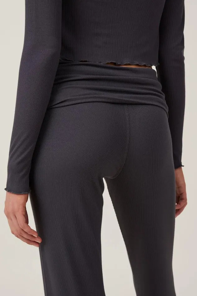 Women Loungewear Cotton On Sleep Recovery Roll Waist Pant Black Rib