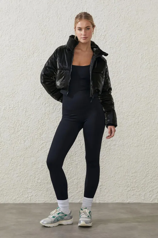Women Onesies Cotton On Seamless Cross Back Full Length Onesie Black