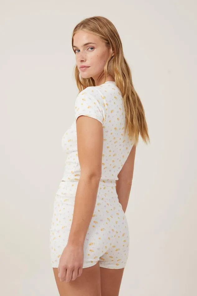 Women Pajamas Cotton On Picot Pointelle Short Imogen Ditsy Lemon