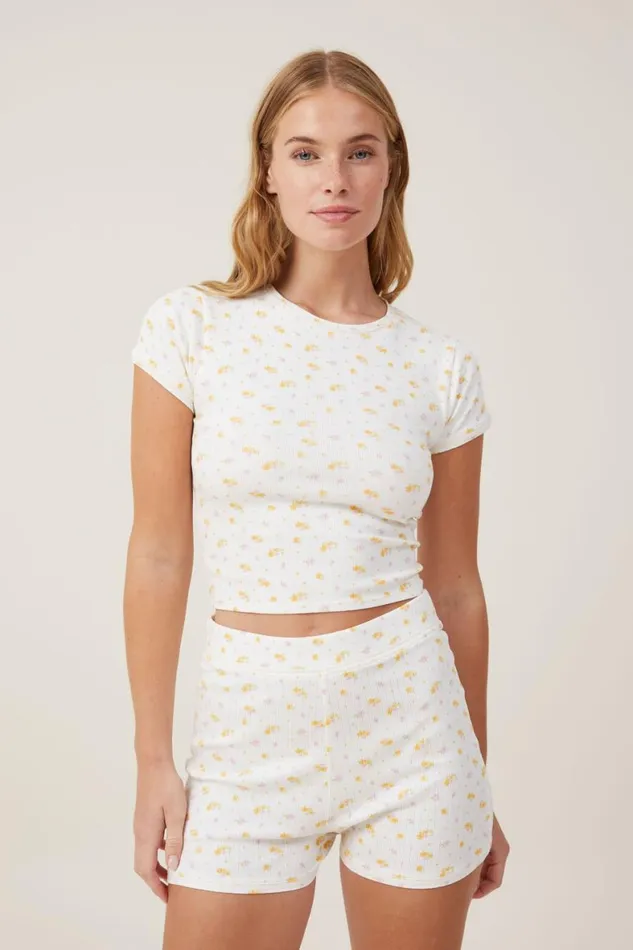 Women Pajamas Cotton On Picot Pointelle Short Imogen Ditsy Lemon