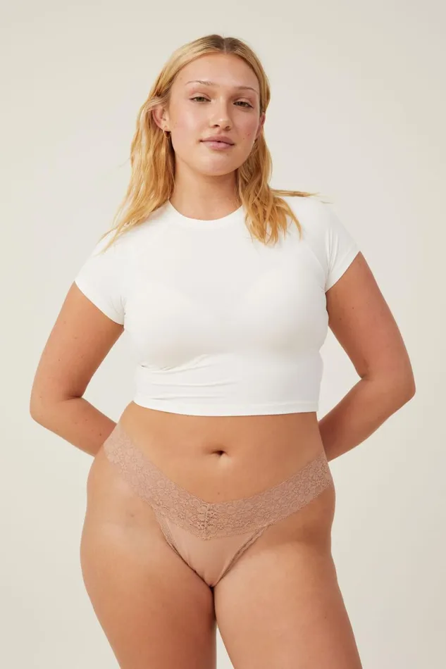 Women Panties Cotton On Everyday Lace Comfy Thong Maple Sugar