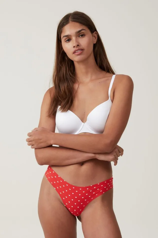 Women Panties Cotton On The Invisible Cheeky Brief Crimson Red Hearts