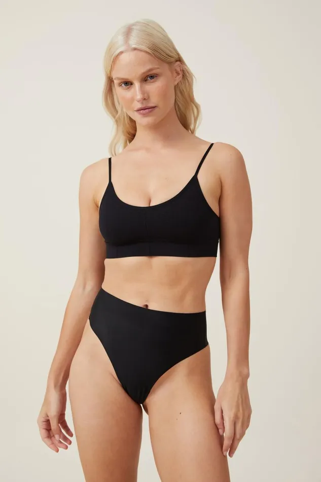 Women Panties Cotton On The Invisible High Waist Thong Brief Black