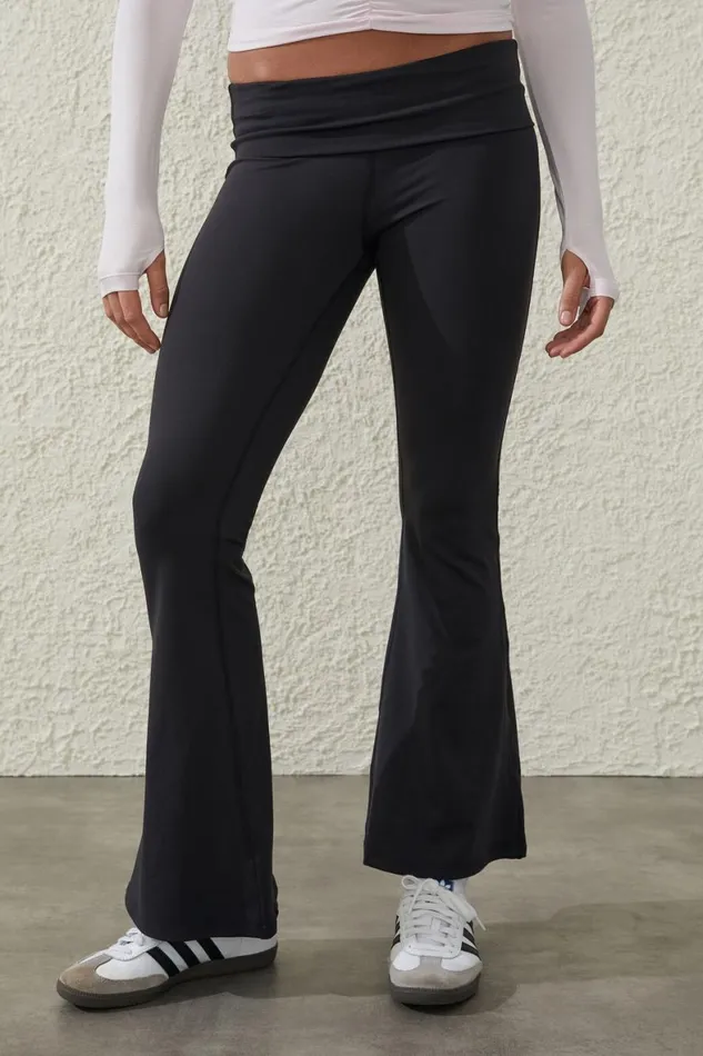 Women Pants Cotton On Ultra Soft Fold Over Flare Tight Black