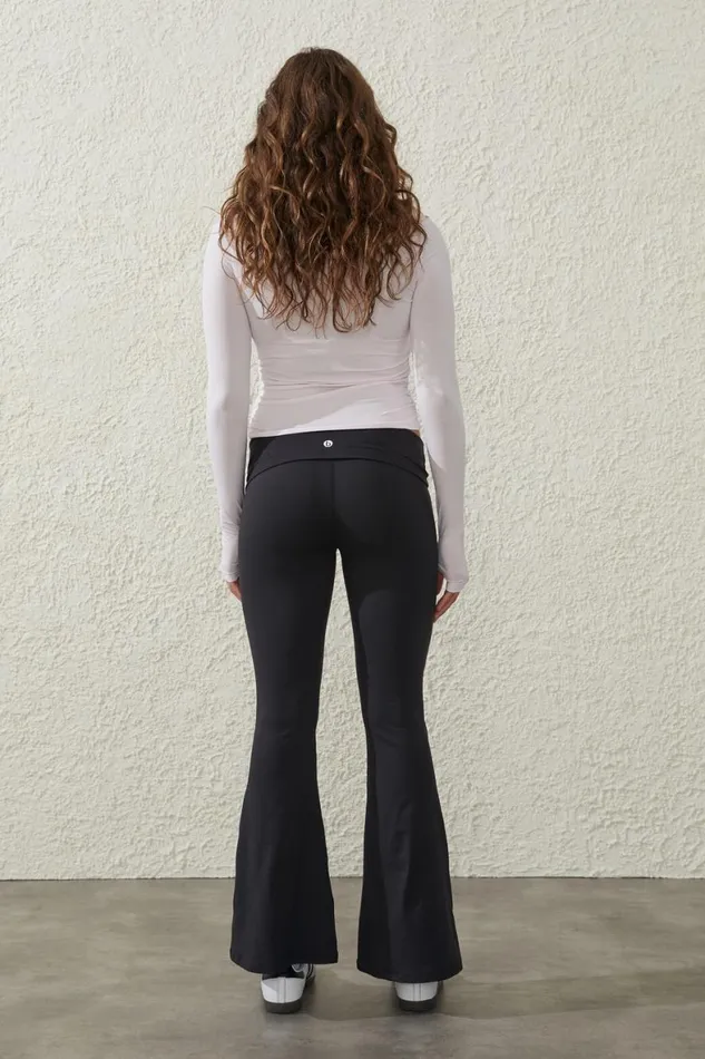 Women Pants Cotton On Ultra Soft Fold Over Flare Tight Black