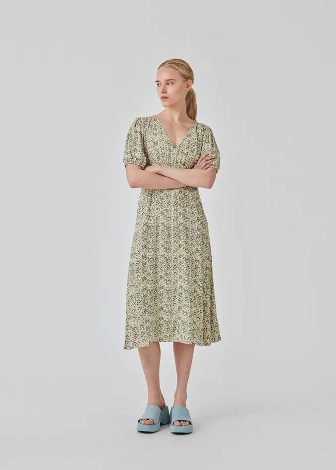 Women RavenMD Long Print Dress Bobble Bloom Jade Modstrm Dresses