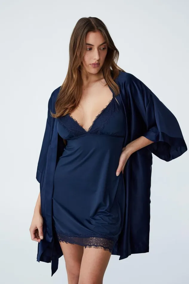 Women Robes and Gowns Cotton On Satin Robe Midnight Sky