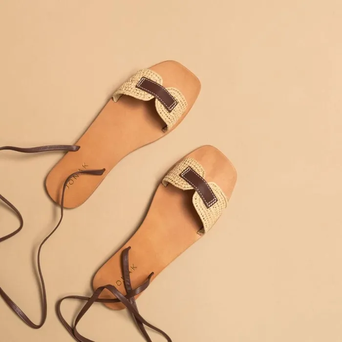 Women Sandals Jonak Rafia And Leather Sandals