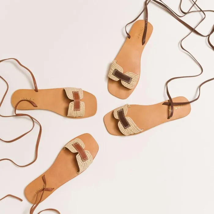 Women Sandals Jonak Rafia And Leather Sandals
