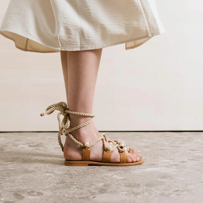Women Sandals Jonak Sandals With Straps Beads And Braided Straps