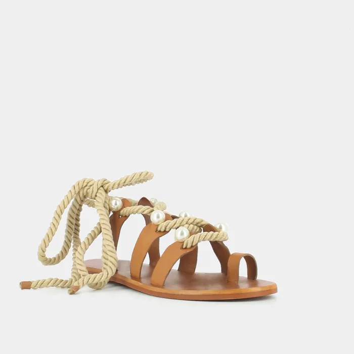 Women Sandals Jonak Sandals With Straps Beads And Braided Straps