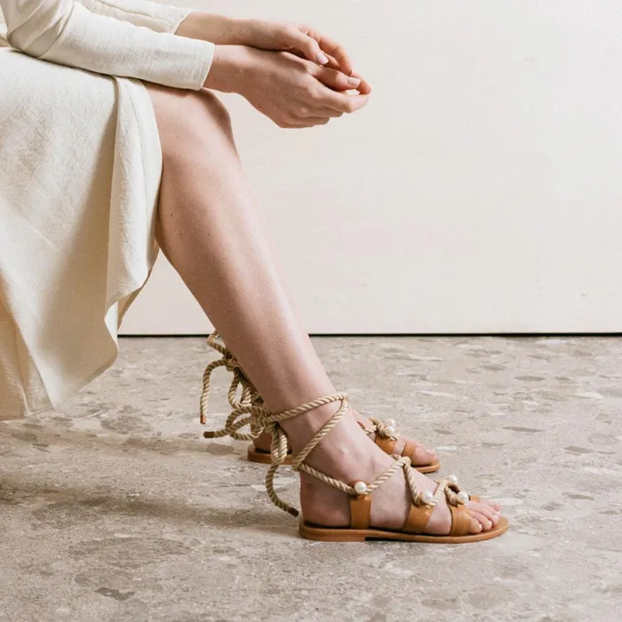 Women Sandals Jonak Sandals With Straps Beads And Braided Straps