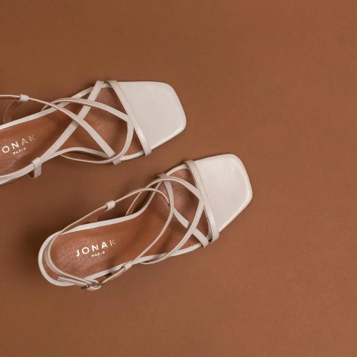Women Sandals Jonak Square Toe Flanged Heeled Sandals