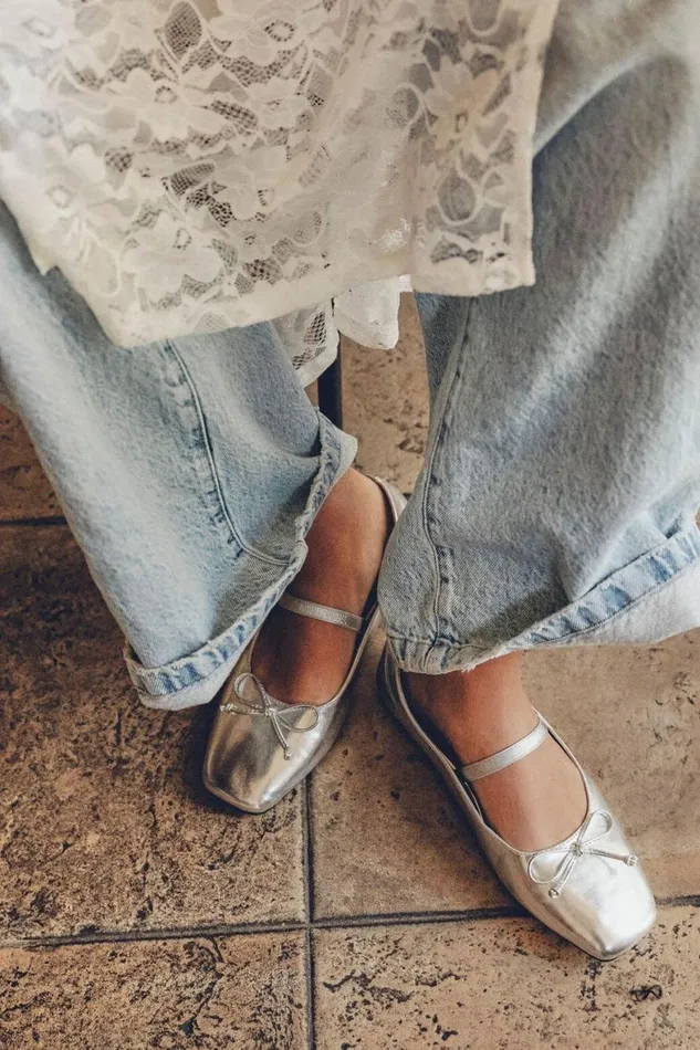 Women Shoes and Slippers Cotton On Gia Square Ballet Silver Metallic Vegan Leather Women Shoes and Slippers Cotton On Gia Square Ballet Silver Metallic Vegan Leather