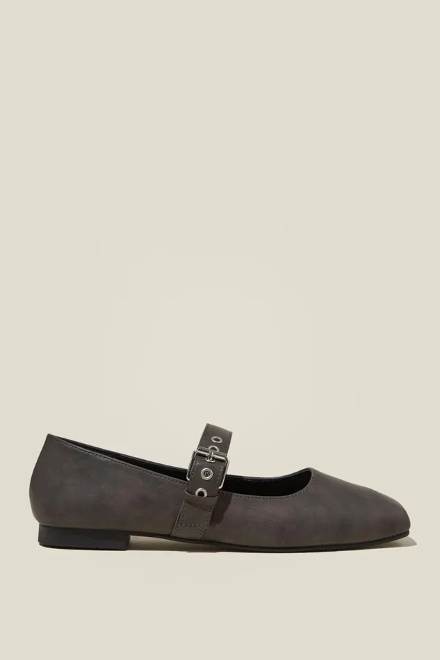 Women Shoes and Slippers Cotton On Gia Square Mary Jane Ballet Grey Distressed Vegan Leather Women Shoes and Slippers Cotton On Gia Square Mary Jane Ballet Grey Distressed Vegan Leather