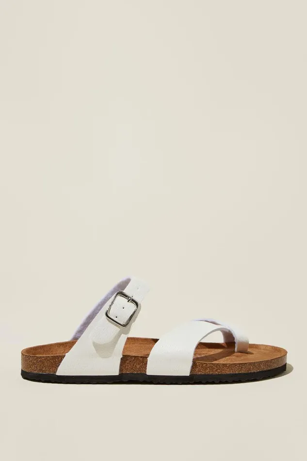 Women Shoes and Slippers Cotton On Rex Toe Loop Slide White Tumbled Vegan Leather Women Shoes and Slippers Cotton On Rex Toe Loop Slide White Tumbled Vegan Leather
