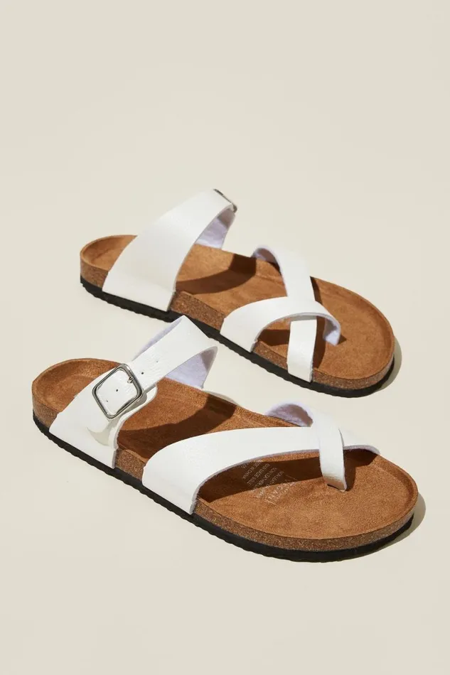 Women Shoes and Slippers Cotton On Rex Toe Loop Slide White Tumbled Vegan Leather