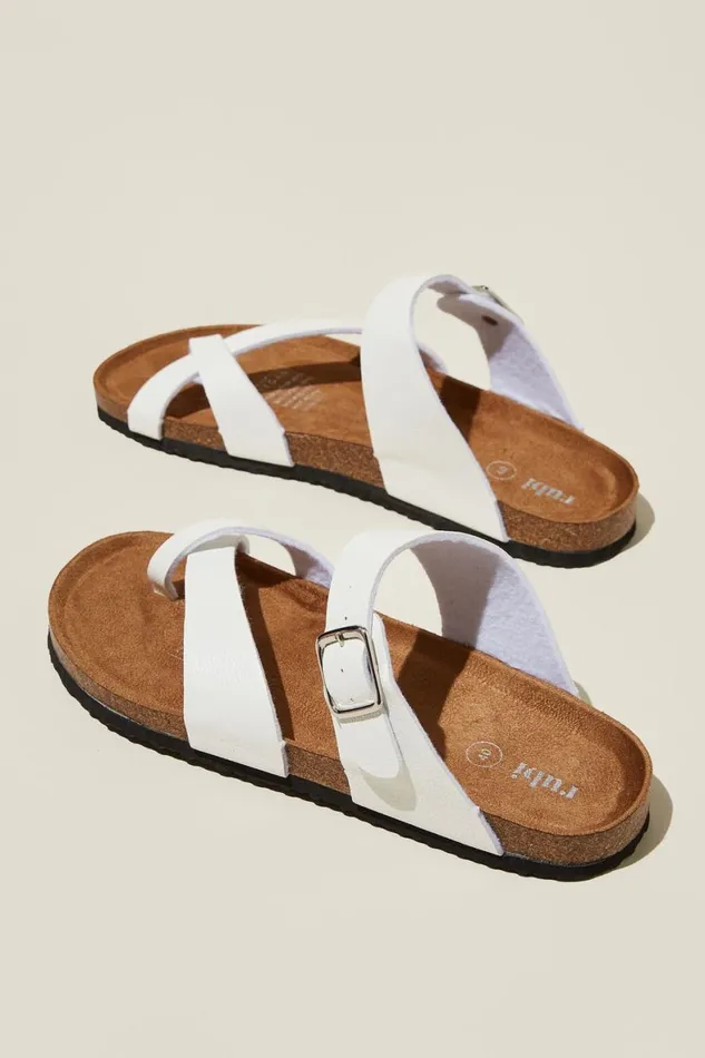 Women Shoes and Slippers Cotton On Rex Toe Loop Slide White Tumbled Vegan Leather