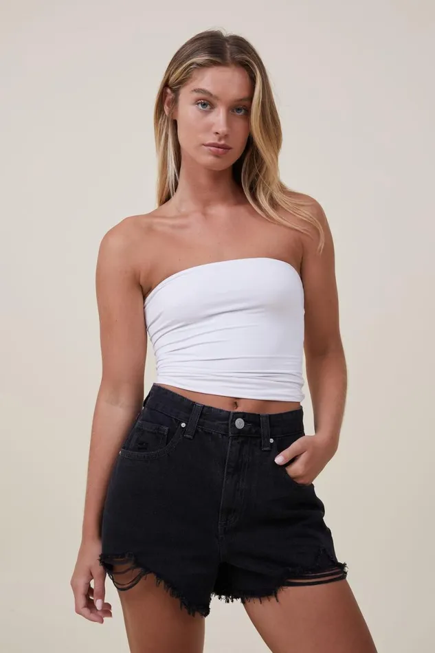 Women Skirts and Shorts Cotton On High Mom Denim Short Graphite Black Rip