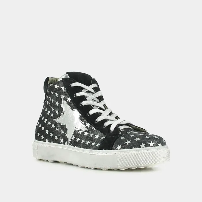 Women Sneakers Jonak Black And Silver Leather LaceUp
