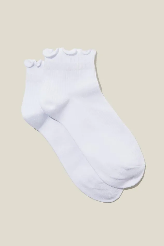 Women Socks Cotton On Frill Ribbed Ankle Sock White