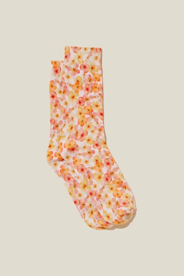 Women Socks Cotton On Printed Crew Sock Pressed Flowers Yardageorange