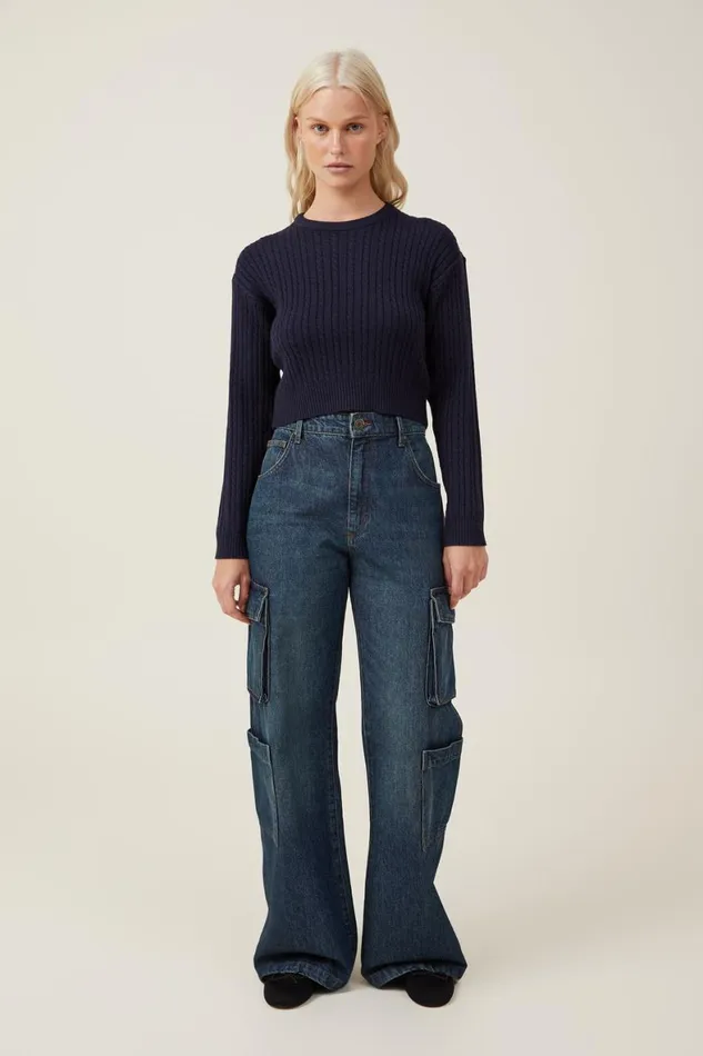 Women Sweaters and Cardigans Cotton On Everfine Cable Crew Neck Pullover Winter Night